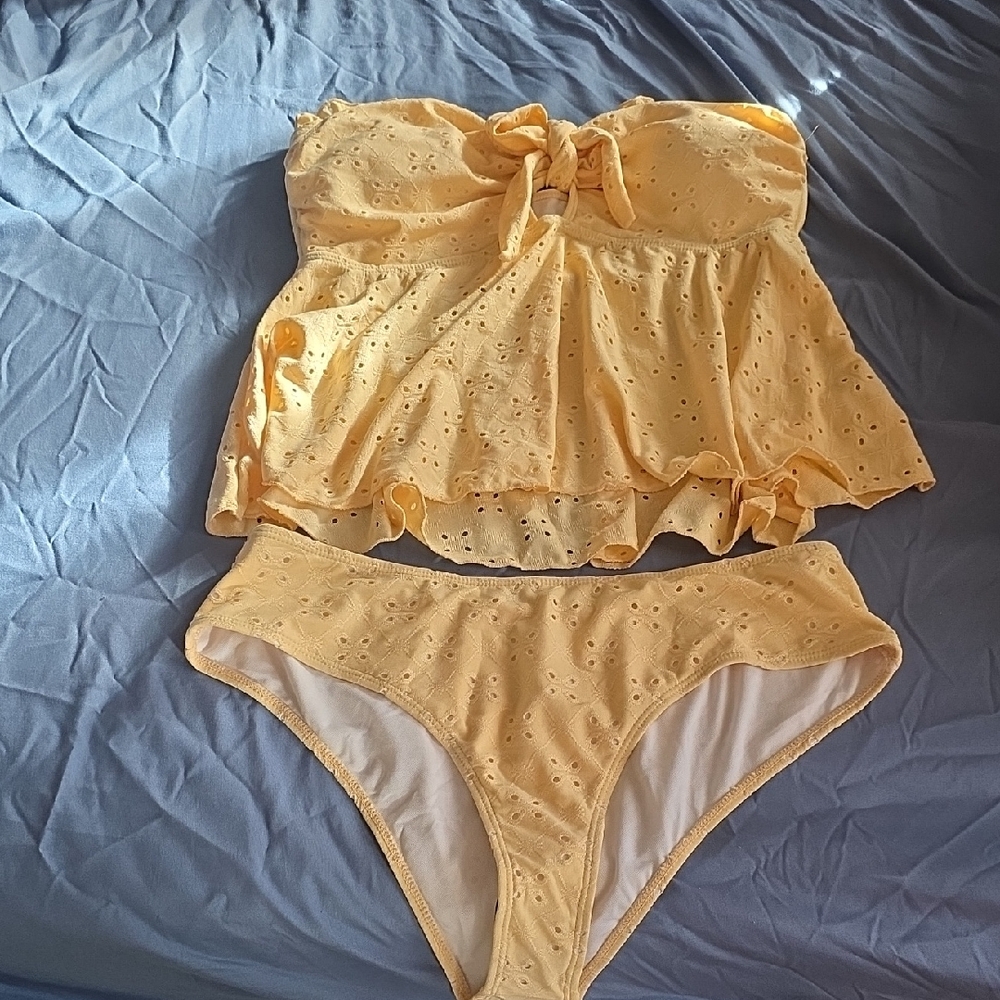 Yellow Eyelet Bikini Set